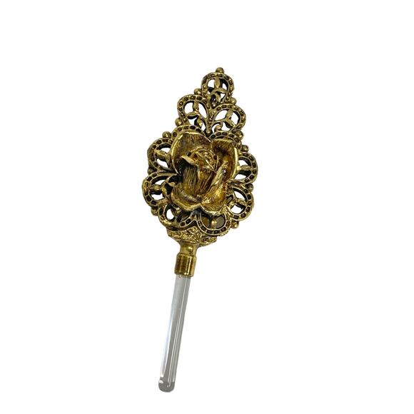 Vintage Stylebuilt NY Gold Ormolu Filigree Ornate Rose Perfume Bottle - Picture 11 of 13